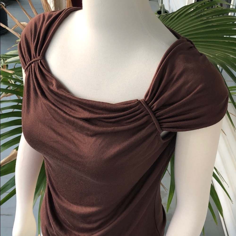 Nine West Brown Cap Sleeve Dressy Top Silky S M